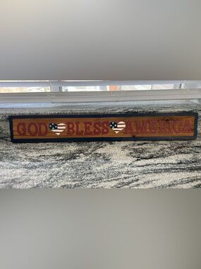 God Bless America Rustic Wooden Wall Sign - Red, Blue, White